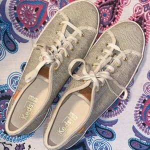 Keds Women's Black and White Striped w/ Gold Hardware & Leather logo tags